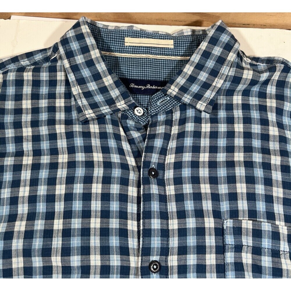 Tommy Bahama 100% Cotton Blue White Plaid Long Sleeve Button Down Shirt Men's XL - Picture 6 of 10